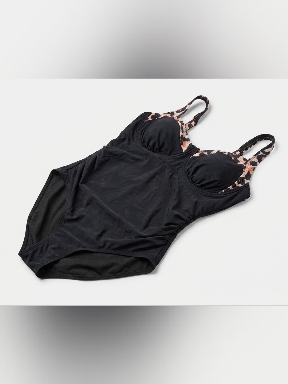 B2PRITY Black One-Piece Swimsuit with Leopard Trim